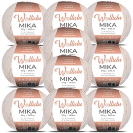 Wollidu Mika Knitting and Crochet Yarn, 51% Polyacrylic, 49% Cotton, 10 x 50 g/165 m, Oeko-Tex, Sand Beige