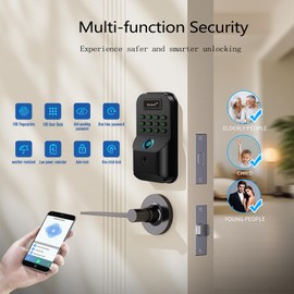 Fingerprint Door Lock with 2 Lever Handles - front door lock set, keyless entry door lock deadbolt with handle set,Smart Deadbolt Bluetooth Electronic Digital Keypad Lock,Auto Lock,door lock with code