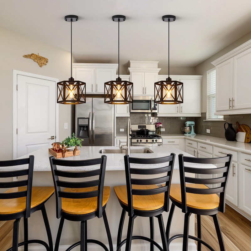 XSDeTu 2 Pack Farmhouse Pendant Lights, Modern Black Hanging Light