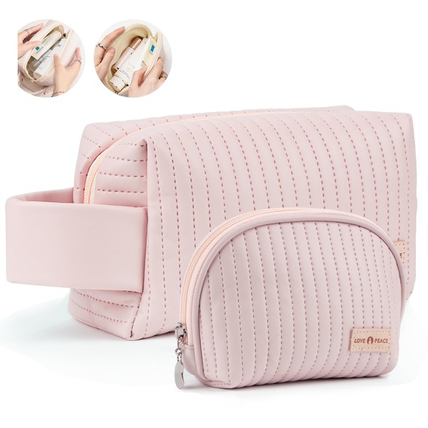 Desing Wish Toiletry Bag Women's Cosmetic Bag Girls Toiletry Bag Makeup Bag Travel Accessories Men's Cosmetic Make Up Bag Toiletry Make Up Bag Large with Zip Compartments, Light Pink-2 Pieces