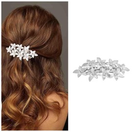 Iaceble Vintage Metal Flower Hairclip Barrette Silver Crystal Flower Hairclips Rhinestone Floral Head Clip Headwear Decorative Hair Accessories for Women Headdress