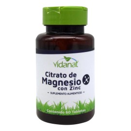 Citrato De Magnesio Con Zinc 60 Tabletas Vidanat Sin Sabor