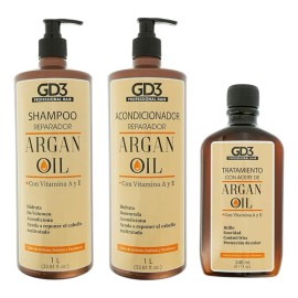 Kit Shampoo Acondicionador Y Aceite De Argan Gd3 Reparacion