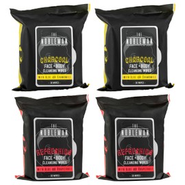 The Nobleman 4-Pack Face + Body Aloe Infused Cleansing Wipes: 2 Charcoal Packs with Chamomile and 2 Refreshing Packs with Grapefruit (120 Ct.)