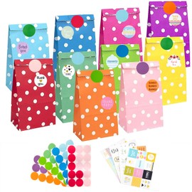 PAKNOR PAKNOR® Papiertüten, 40 Stück Bunte Geschenktüten mit 96 Aufkleber, Candy Tüten zum Verpacken von Geschenken, Giveaways, Kindergeburtstag, Hochzeit, Party, usw Papiertüten Kindergeburtstag