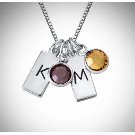 N/A STERLING SILVER INITIAL BAR NECKLACE WITH BIRTHSTONES