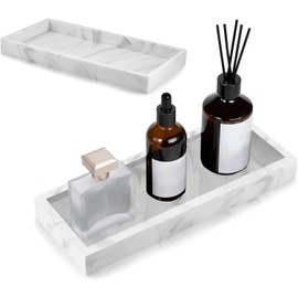 2 Piezas Bandejas Decorativas,Bandeja de Tocador Antideslizante de Resina de Baño, Bandeja de Marmol Patrón Deco para Servir para Tela, Velas, Toalla, cosmético pequeño, Plantas