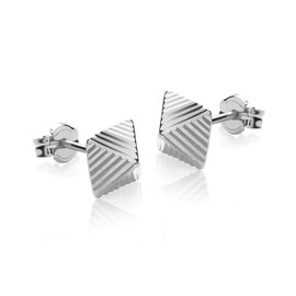 Carissima Gold Women's 9 ct White Gold 6 mm Ribbed Diamond Cut Detail Pyramid Stud Earrings