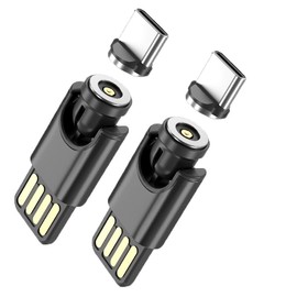 540 Degree Rotating Magnetic USB Adapter Connector U SB 2.0 Male to Type C Male Converter Support 2.4A Charging, 2pcs Black