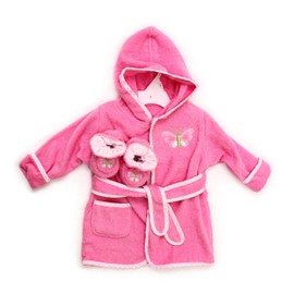 Spasilk 100% Cotton Hooded Terry Bathrobe with Booties—Baby Girl Gifts—Baby Boy Gifts—0-9 Months—Shower Gift, Pink Butterfly