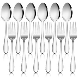 Joyfair Fork and Spoon Set, 12 Pieces Stainless Steel Cutlery Set for Home/Restaurant/Hotel, Highly Polished & Dishwasher Safe, 6 Tablespoons (18.8 cm) + 6 Table Forks (19 cm)