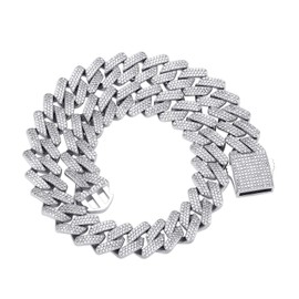 TOPGRILLZ 20mm 6 Times 14K Gold Plated Iced Out Lab Diamond Miami Cuban Link Chain Choker for Men with Box Clasp Hip Hop (24, Rhodium-Plated)