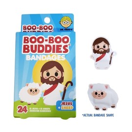 Boo Boo Buddies Kids Bandages (Jesus + Sheep) | Self-Adhesive Sterile Bandages for Toddlers, Kids & Adults | Protects Scrapes & Cuts | 24 Count