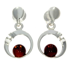 Cognac Baltic Amber 925 Sterling Silver Small Stud Drop Round Earrings GL147C