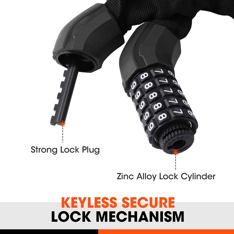 ValueMax Bicycle Lock Combination Lock Chain Lock 100 cm, 5