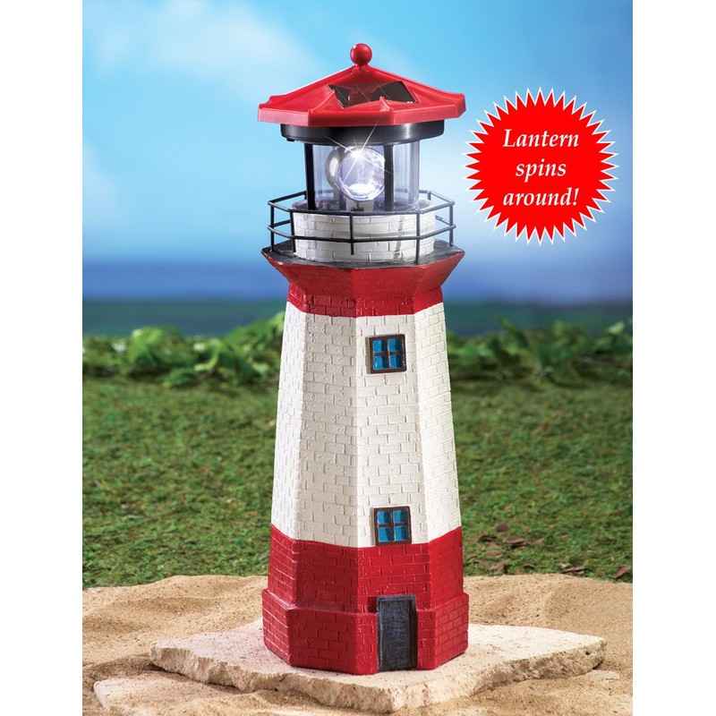 Jumbl 15" Red Solar Lighthouse with Rotating LED – Nautical