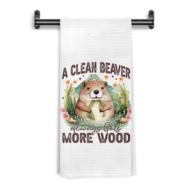 WARDOS Funny Beaver Quote Hand Towels for Bathroom Decorative, A Clean Beaver Always Gets More Wood Funny Kitchen Towels Adult Humor, Sarcastic Gifts for Women Dish Tea Towels Drying Cloth, 16x24 Inch