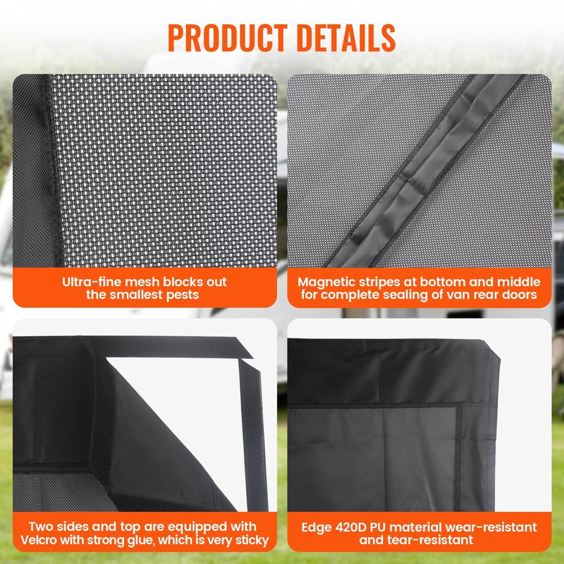 LFGUD 65''H x 65''W Van Bug Screen Universal Size Rear