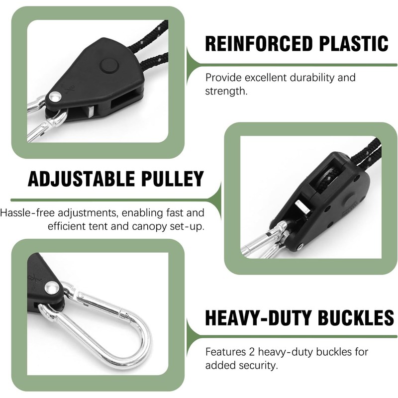 Pack of 4 Adjustable Rope Ratchet, 4 m Guy Ropes
