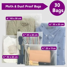 Marrie Reusable Ziplock Bags Travel Clothes Storage Bags Maternity Hospital Organiser Ziploc Pouches No Hole Frosted Resealable Waterproof Luggage Bags for Garments Shoes Cosmetics (30pcs Pack)