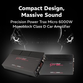 Precision Power Trax Micro Monoblock Class D Car Stereo Amplifier TM1.6000D – 6000W Single Channel Digital Subwoofer Amp with Wired Bass Control & High-Level Inputs for Powerful Audio
