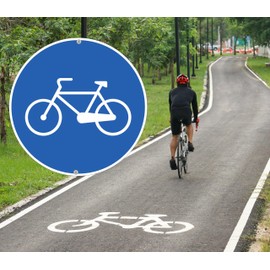 Pubblimania Road Sign "Bicycle Path" Round Aluminium Metal Sign 3mm Thick Outdoor Diameter 30cm