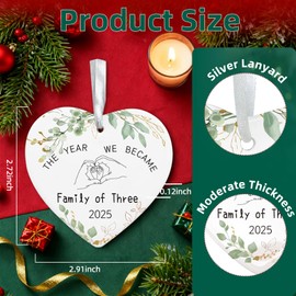 Baby's First Christmas Ornament 2025 for New Parents - The Year We Became Family of Three,Unique Ceramic Keepsake for New Mom & Dad,Newborn Boys & Girls,Holiday Christmas Tree Decoration