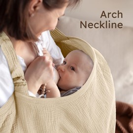 Yoofoss Muslin Nursing Cover for Breastfeeding, 100% Cotton Breastfeeding Cover with Arch Neckline, Soft Breathable Privacy Nursing Covers for Women, Multi-use Breastfeeding Essentials-Apricot
