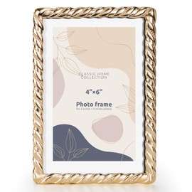 FIHOO 4x6 inch Picture Frame Design Vintage Style Metal Photo Frame with High Definition Glass Antique Display Holder for Tabletop (Gold-Spiral Rope)