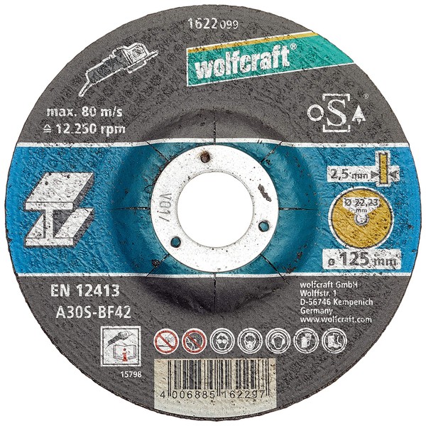 Wolfcraft 1622300 125 x 2.5 x 22.23mm Cutting Discs for Metal with Depressed Centre
