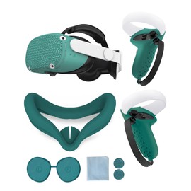 Gwyoneaon Protective Cover for Oculus/Meta Quest 2 Accessories, Silicone Controllers Grip Cover Protector, Soft Shell Skin with Face Cover and Lens Cover (Green)
