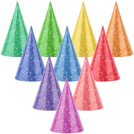 10 Pcs Mini Party Hats for Kids, Adorable Small Birthday Paper Cone Hats with Pom Poms Decorations for Animals Pets Cat Dog Birthday Baby Shower Carnival Party Supplies (Glitter Pure Color)