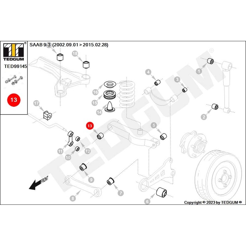 TEDGUM TED99145 REAR LOWER CONTROL ARM ECCENTRIC BOLT (TO CARRIER)