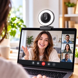1080P USB Webcam for Video Calls & Streaming – Autofocus Camera with Fill Light, Microphone & Rotatable Design