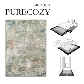 PureCozy 2x8 Runner Rug for Hallways Orange Grey Non Slip Washable Neutral Modern Abstract Indoor Rug Thin Soft Throw Low Pile Kitchen Carpet for Bedside, Bedroom, Bathroom, Entryway