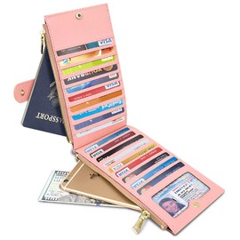 Coco Rossi Womens RFID Blocking Leather Multi Card Organizer Bifold Wallet with Zipper Pocket,Watercolor Pink