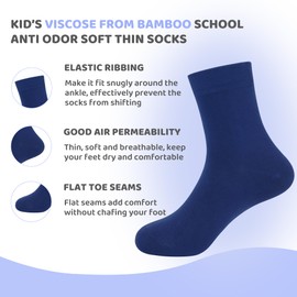 Kids Bamboo School Socks Super Soft flat Seam Solid Color Socks Anti Odor Thin Breathable Stretch Cuffs Girls Boy 5 Pairs (Medium, Royal Blue)