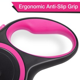 UrbanX Retractable Dog Leash for Boxmatian and Other Large Mixed Breed Dogs with Anti-Slip Handle. 24ft Strong Nylon Tape; One-Handed Brake, Pause, Lock - Pink