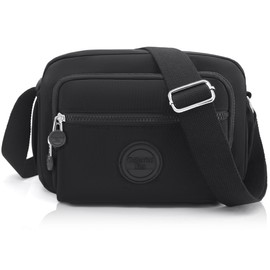 GOUNNU Shoulder Bag Women's Waterproof Crossbody Bag Nylon Leisure Shoulder Bag Many Compartments Women's Handbag with Adjustable Wide Shoulder Strap Messenger Bag Lightweight, black