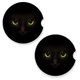 Black Cat Faces Car Coaster for Cup Holders 2.56" Ceramic Stone Drink Coaster, Set of 2 Pack