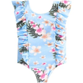 Traje de baño de una pieza para bebés y niñas, con volantes, diseño de escamas de peces y dinosaurio, flamenco, traje de baño, Azul-cielo, 2-3T