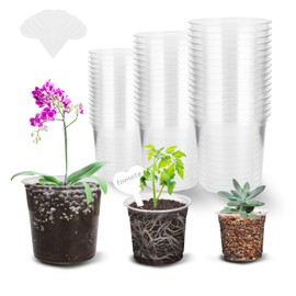 Aprilzoth 48 Pack 3.5/4/4.5 Inch Clear Nursery Pots, Transparent Nursery Pots with Drainage Holes Durable Flexible Food-grade Plastic Plants Pots Variety Pack Seed Starter with 20pcs Labels