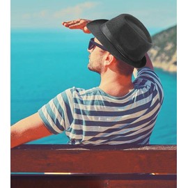 2 Pack Short Brim Fedora Classic 20s Trilby Panama Hats Summer Travel Cap for Men Women (US, Alpha, Large, X-Large, Black + Khaki)