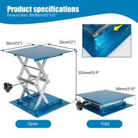 XUNKUANER Lab Jack, 12x12 inch Aluminum Oxide Lifting Platform Lab Lifter Stand Table Scientific Laboratory Scissor Jack, Vertical Lift Range 80 to 355mm (30x30cm/11.81''x11.81'')