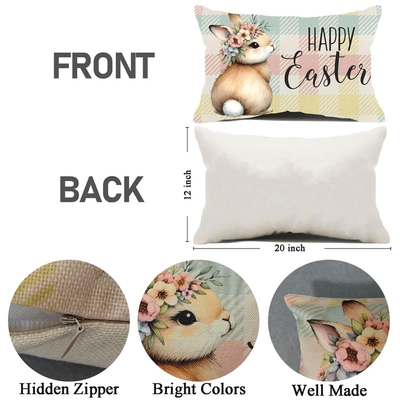 YIRHYZC Easter Pillow Covers 12x20, Bunny Decorative Throw Pillow Covers,