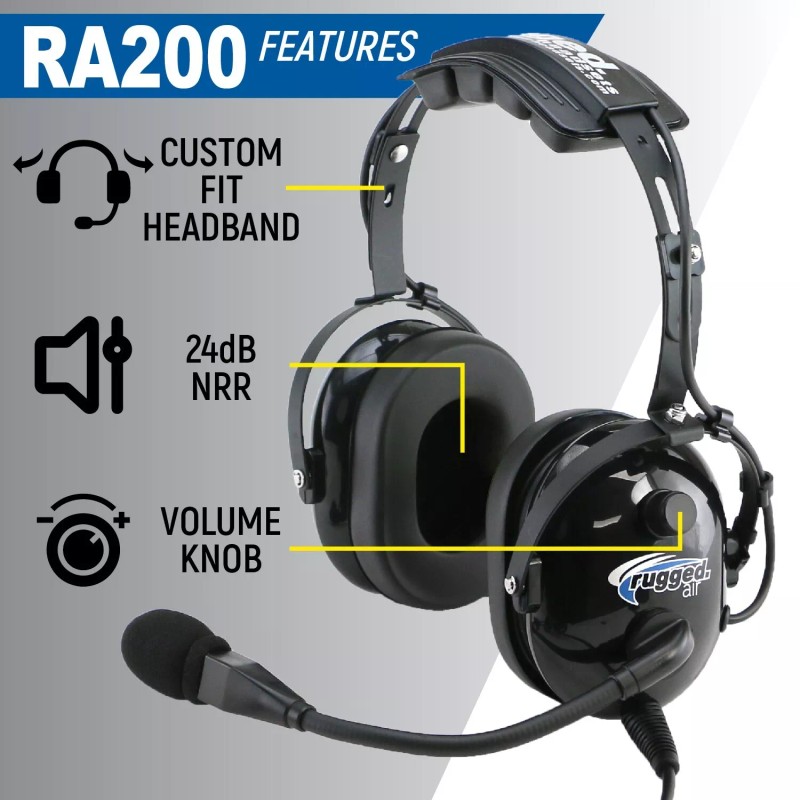 Rugged Air RA200 General Aviation Student Pilot Headset Music Input