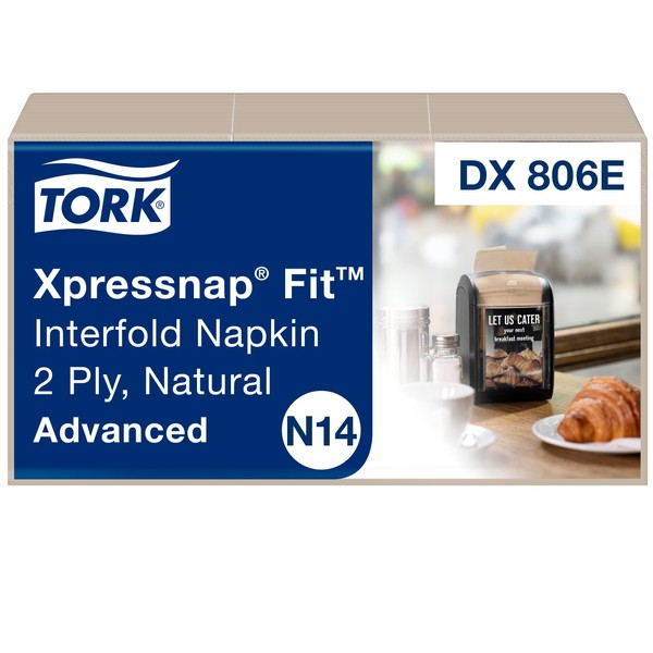 Tork Xpressnap Fit Natural Dispenser Napkin N14, Compostable 2-ply, 36 packs x 120 napkins, DX806E