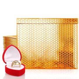 Amiff Gold Metallic Bubble Mailers, 13 x 11 Inches. Pack of 50 Padded Envelopes Waterproof. Opaque Metallic Bubble Envelope Mailer Self-Seal. Waterproof Padded Shipping Envelopes for Gifts