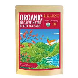 GLDNT Organic Decaf Black Tea Bags, Organic Black Tea Decaffeinated, Smooth Taste, Iced & Hot Tea, 100 Count