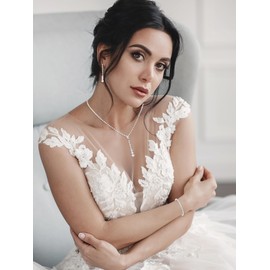 Wedding Jewelry Sets for Brides Silver Bridal Jewelry Set for Wedding Sparkly Crystal Prom Necklace and Earring Set Bridal Rhinestone Costume Jewelry Wedding Guest Dresses Accessorries for Womens